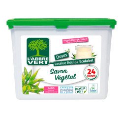 Doses de lessive liquide Ecolabel au savon végétal L'Arbre Vert - Boîte de 24 doses