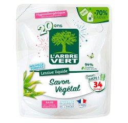 Lessive liquide au savon végétal L'Arbre Vert - 34 lavages - Recharge de 1,53 L