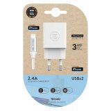 Cargador universal TECH 2xUSB-A/ Apple Ligthning + cable 1m 2,4a carga rápida TEC2402