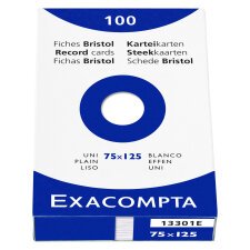 Fiche bristol 75 x 125 mm unie blanche non perforée Exacompta - Boîte de 100