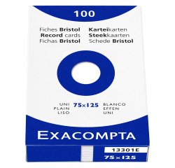 Bristol index card 75 x 125 mm plain white unperforated Exacompta - Box of 100