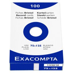 Fiche bristol 75 x 125 mm unie blanche Exacompta - Boîte de 100