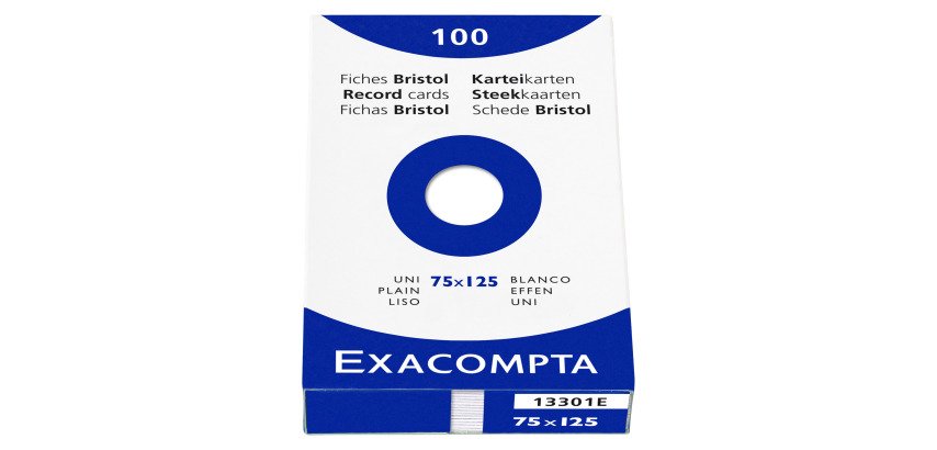 Fiche bristol 75 x 125 mm unie blanche non perforée Exacompta - Boîte de 100