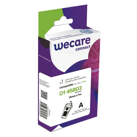 Etichette WeCare compatibili con D1 19mm x 7m Nero su sfondo bianco