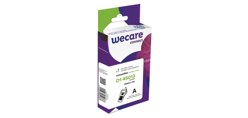 Etichette WeCare compatibili con D1 12mm x 7m Nero su sfondo bianco