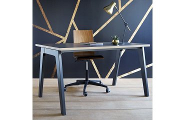 Rechte werkpost Eden Arche koolstof rand licht eiken L 140 cm met kabelgoot