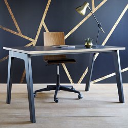 Rechte werkpost Eden Arche koolstof rand licht eiken L 140 cm met kabelgoot