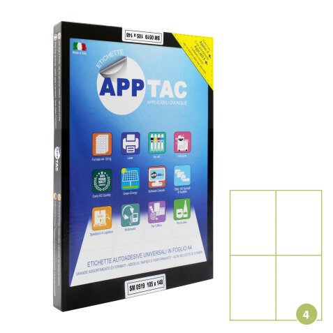 Etichette adesive Apptac A4 bianco 105 x 148 mm 100 fogli senza margine