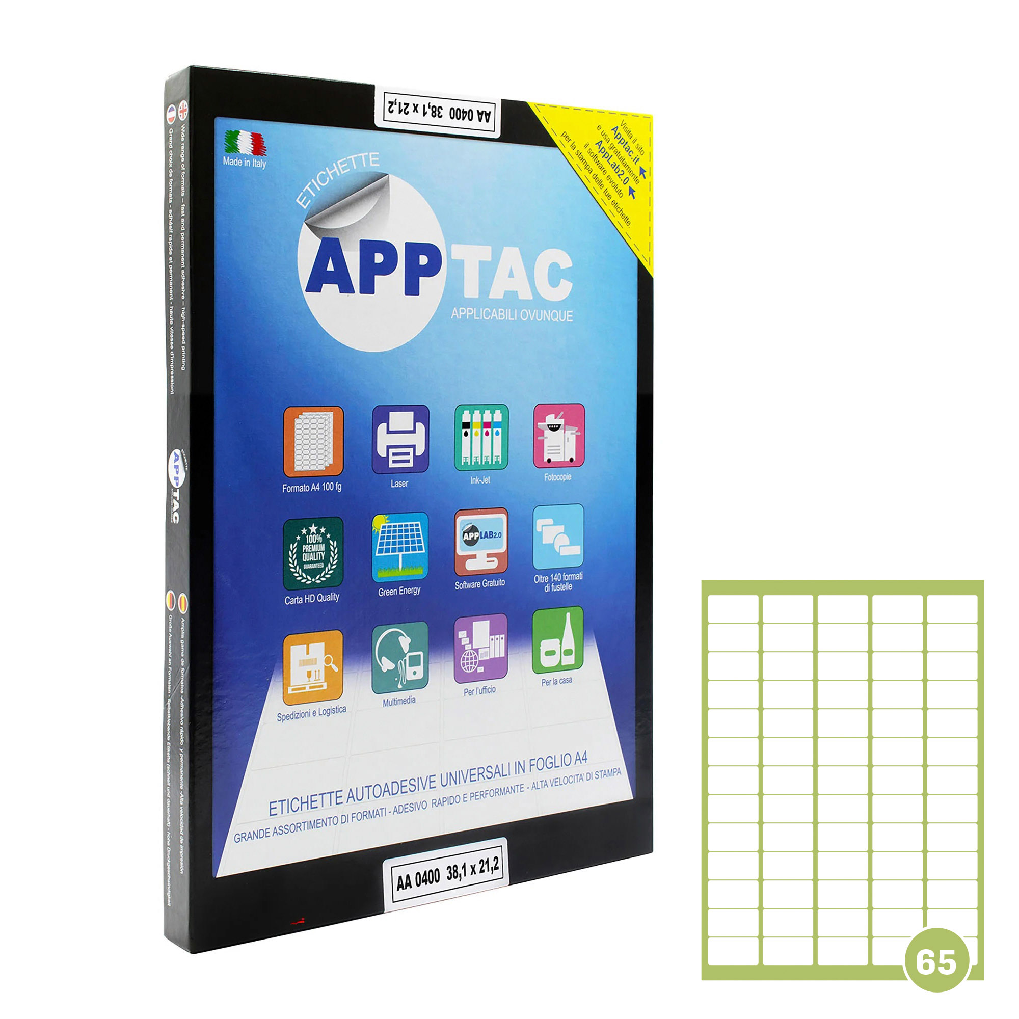 Etichetta Adesiva J8651 Bianca 25fg A4 38,1X21,2mm (65et/fg) Inkjet Avery