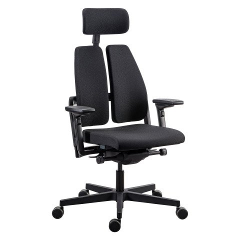 Silla de oficina ergónomica Xavier negra con reposabrazos y reposacabezas