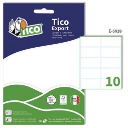 Etichette adesive TICO in carta bianca in bustina scrivibili a mano 58x28mm, 10 etichette per foglio, adesivo permanente, 10 fogli