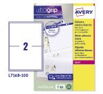Etichette adesive Avery in carta bianca 199,6x143,5mm, 2 etichette per foglio, adesivo permanente, laser, 100 fogli