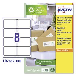 Avery LR7165-100 Recycled Address Labels 99.1 x 67.7 mm White 100 Sheets of 8 Labels