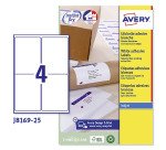 Etichette adesive Avery in carta bianca 99,1x139mm, 4 etichette per foglio, adesivo permanente, inkjet, 25 fogli