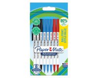 Stylo bille Papermate Kilometrico à capuchon pointe 1 mm - écriture moyenne - Pochette de 8 couleurs assorties