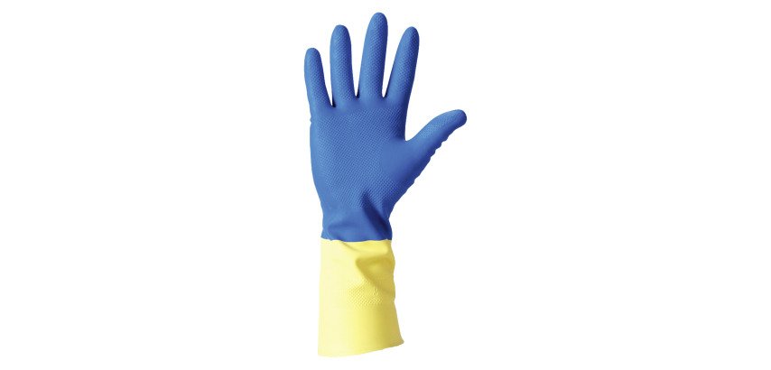 Guanti biprene in lattice blu e giallo, 1 paio