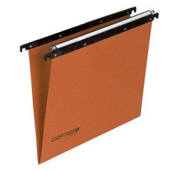 Cartelle Sospese Cartesio per Cassetti interasse 39÷39,8 cm, Portaetichette Lenticolare già Montato, Fondo a V, Confezione da 25 p.zi, Colore Arancio