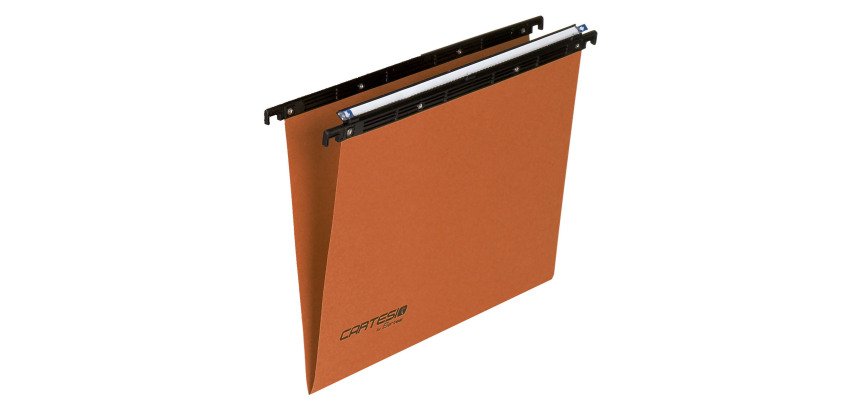 Cartelle Sospese Cartesio per Cassetti interasse 39÷39,8 cm, Portaetichette Lenticolare già Montato, Fondo a V, Confezione da 25 p.zi, Colore Arancio