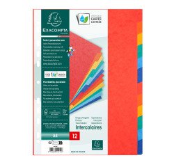 Intercalaire A4 carte lustrée colorée Exacompta 12 onglets neutres