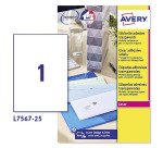 Etichette adesive Avery trasparenti lucide 210x297mm, 1 etichetta per foglio, adesivo permanente, laser, 25 fogli
