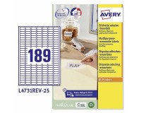 Etichette adesive rimovibili Avery in carta bianca riciclata 25,4 x 10mm, 189 etichette per foglio, adesivo rimovibile, laser e inkjet, 25 fogli