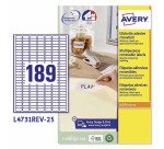 Etichette adesive rimovibili Avery in carta bianca riciclata 25,4 x 10mm, 189 etichette per foglio, adesivo rimovibile, laser e inkjet, 25 fogli