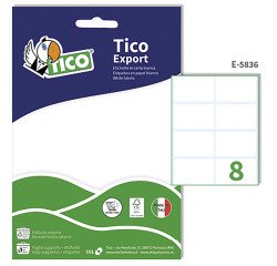 Etichette adesive Tico in carta bianca in bustina scrivibili a mano 58x36mm, 8 etichette per foglio, adesivo permanente, 10 fogli