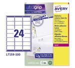 Etichette adesive Avery in carta bianca 63,5x33,9mm, 24 etichette per foglio, adesivo permanente, laser, 100 fogli