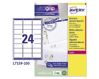 Etichette adesive Avery in carta bianca 63,5x33,9mm, 24 etichette per foglio, adesivo permanente, laser, 100 fogli