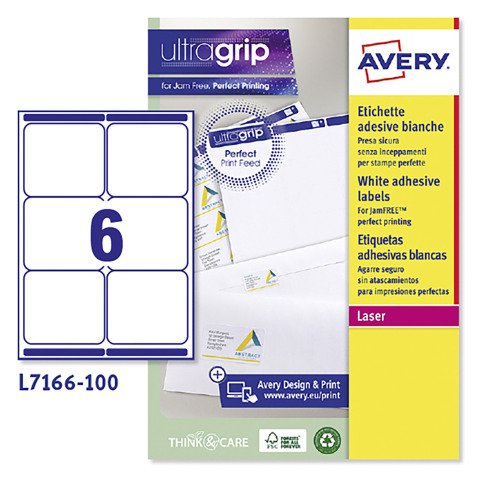 Avery L7166-100 Parcel Labels Self Adhesive 99.1 x 93.1 mm White 100 Sheets of 6 Labels