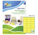 Etichette adesive Tico in carta fluorescente gialla 70x36mm, 24 etichette per foglio, adesivo permanente, laser/inkjet, 70 fogli