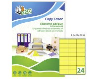Etichette adesive Tico in carta fluorescente gialla 70x36mm, 24 etichette per foglio, adesivo permanente, laser/inkjet, 70 fogli