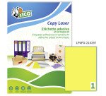 Etichette adesive Tico in carta fluorescente gialla 210x297mm, 1 etichette per foglio, adesivo permanente, laser/inkjet, 70 fogli