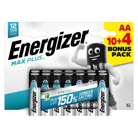 Pack de 10 pilas alcalinas LR06 Energizer Max Plus AA + 4 gratis