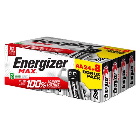 Pack 24 piles alcaline Energizer Max AA LR06 + 8 offertes