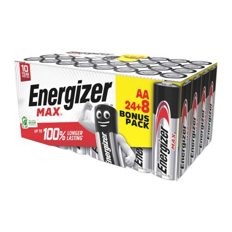 Pack de 24 pilas alcalinas Energizer Max AA LR06 + 8 gratis