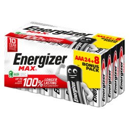 Pack 24 piles alcaline Energizer Max AAA LR03 + 8 offertes