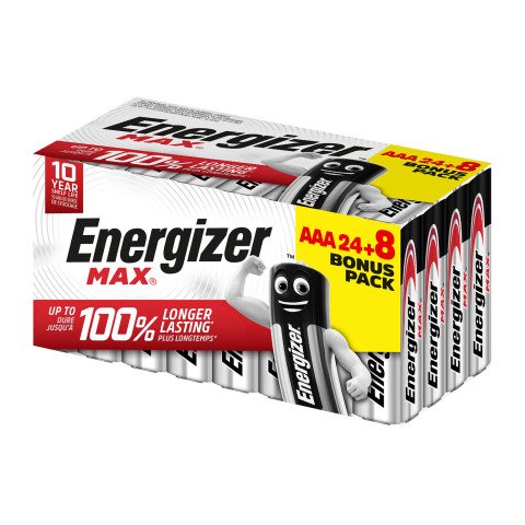Pack de 24 pilas alcalinas Energizer Max AAA LR03 + 8 gratis