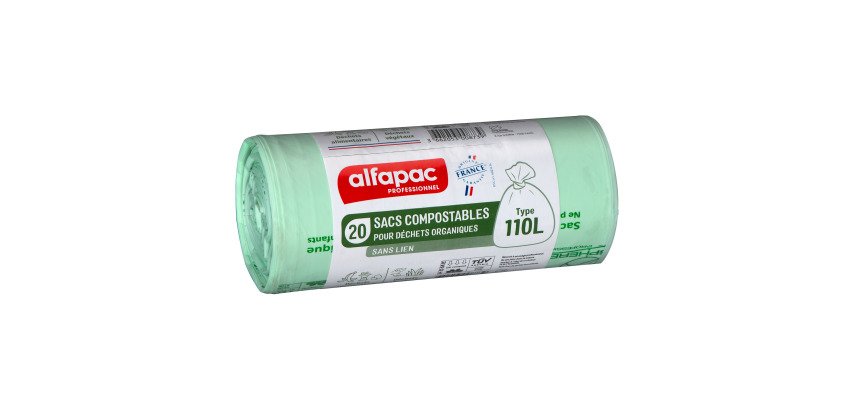 Sac poubelle pour déchets compostable 110 L Alfapac professionnel - 20 sacs