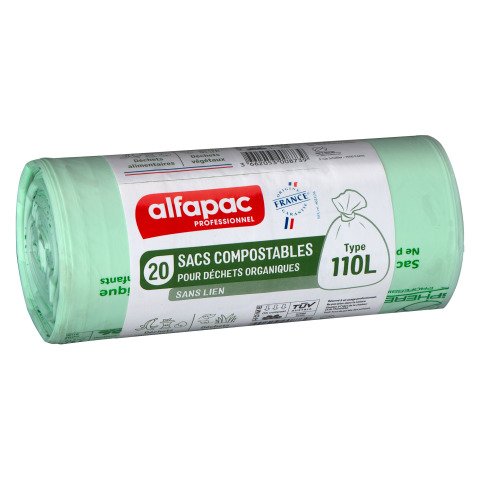 Bolsas de basura para residuos compostables de 110 L Alfapac profesional - 20 bolsas