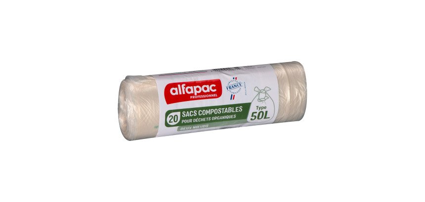 Sac poubelle pour déchets compostable 50 L Alfapac professionnel - 20 sacs
