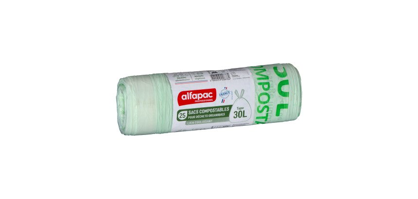Sac poubelle pour déchets compostable 30 L Alfapac professionnel - 25 sacs