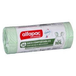 Sac poubelle pour déchets compostable 10 L Alfapac professionnel - 30 sacs