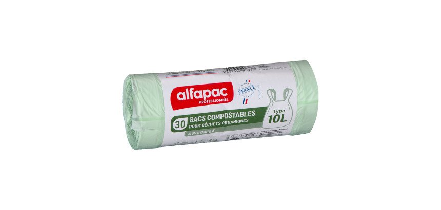 Sac poubelle pour déchets compostables 10 L Alfapac professionnel - 30 sacs