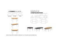 Table Multiforme Confort 140 x 70 chêne clair pied noir avec bords arrondis antichocs