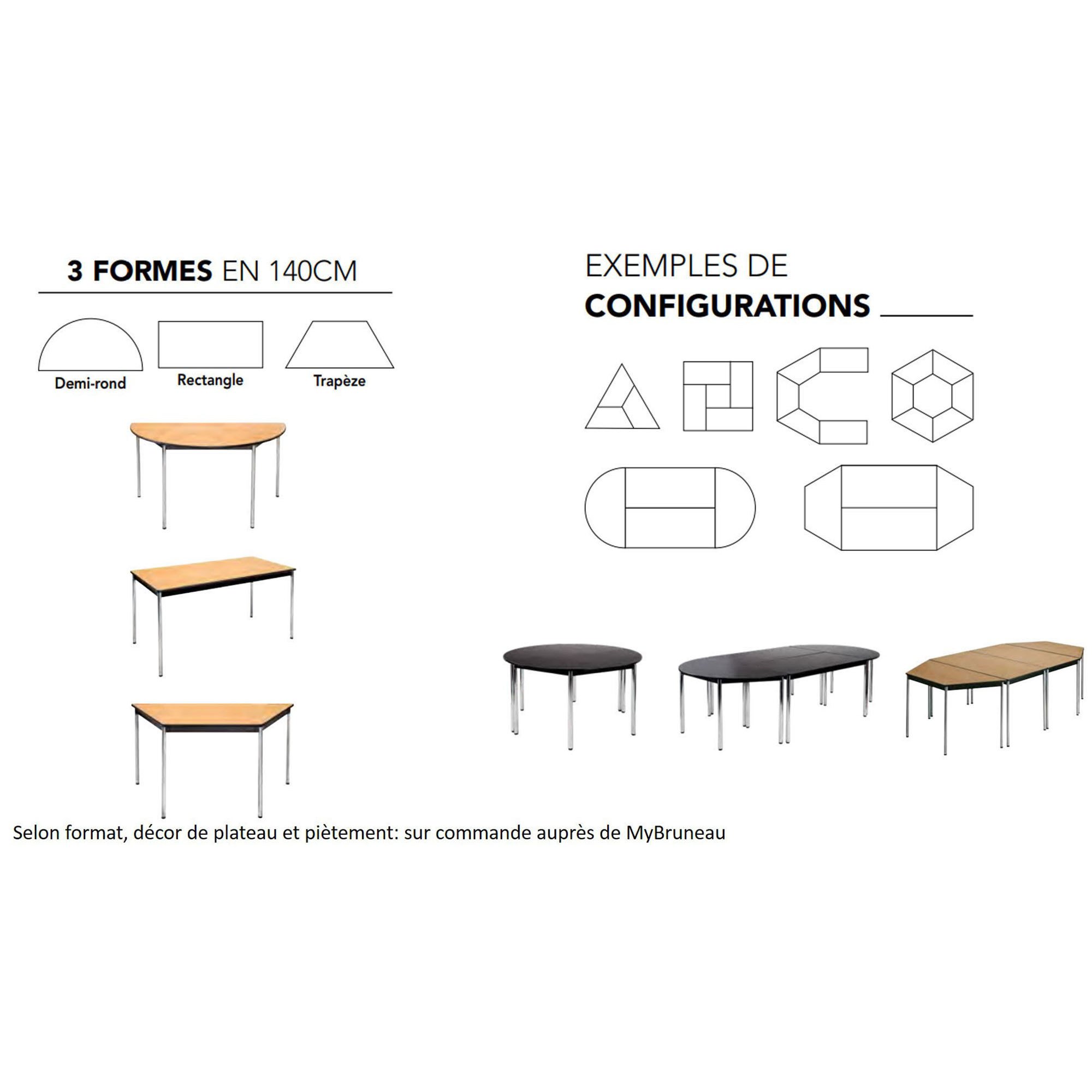Conference rectangular modular table with rounded shockproof edges L 140 x W 70 cm Multiformes comfort