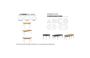 Conference rectangular modular table with rounded shockproof edges L 140 x W 70 cm Multiformes comfort