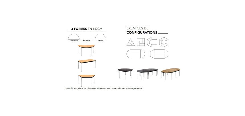 Table Multiforme Confort 140 x 70 chêne clair pied noir avec bords arrondis antichocs