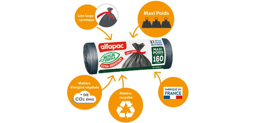Sac poubelle 160 litres Ultra-résistant Alfapac gris - 30 sacs