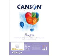 Bloc de 50 feuilles de papier dessin blanc A3  Canson IMAGINE 200 g